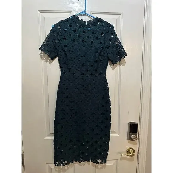 Lulus Women's Heartfelt Dark Teal Green Lace Bodycon Midi Dress Size Small